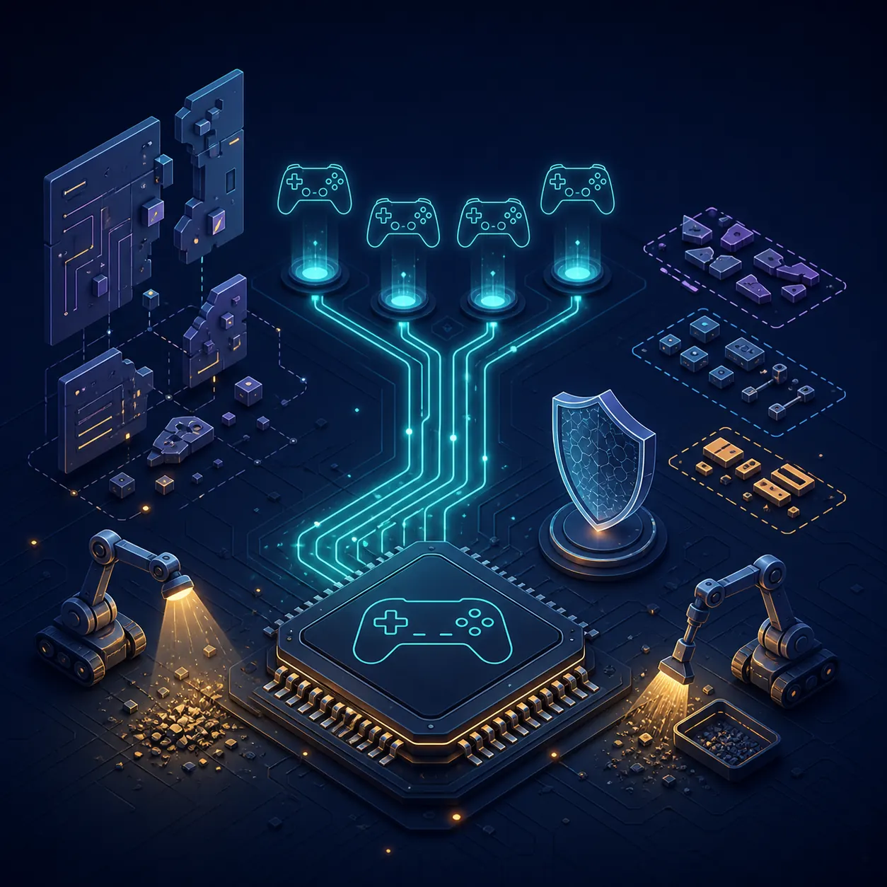 Editorial illustration of a virtual gamepad driver maintenance workflow